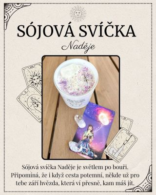 „I v temnotě ve mně září světlo. Důvěřuji životu.“ ✨ Tarotová svíčka Naděje (Hvězda) je jako tichý dotek nebe. Přináší...